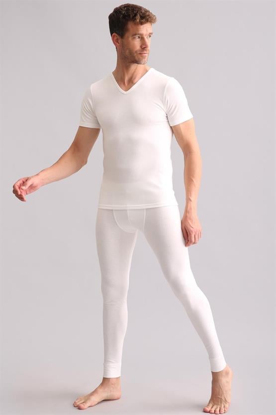 Mısırlı BAMBU TERMAL V Yaka Fanila / T-Shirt Ekru