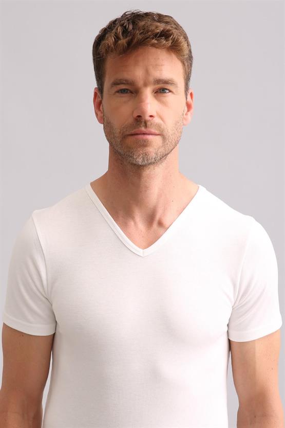 Mısırlı BAMBU TERMAL V Yaka Fanila / T-Shirt Ekru
