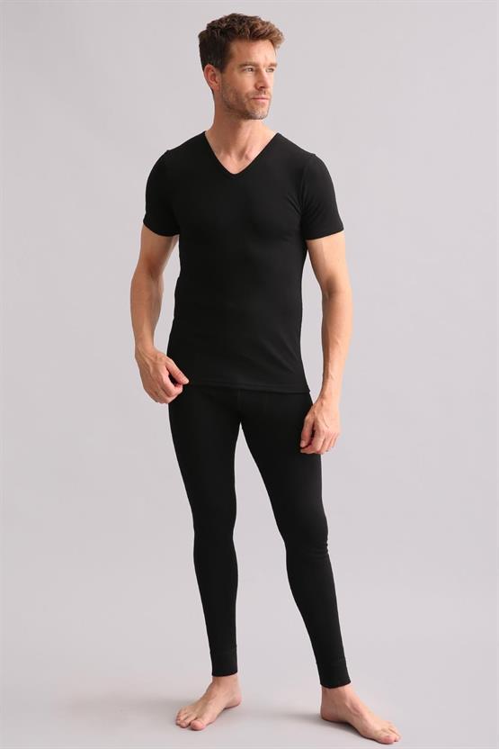 Mısırlı BAMBU TERMAL V Yaka Fanila / T-Shirt Siyah