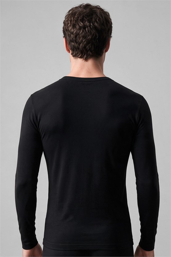 Mısırlı BAMBU TERMAL V Yaka Uzun Kollu Fanila / Sweatshirt Siyah
