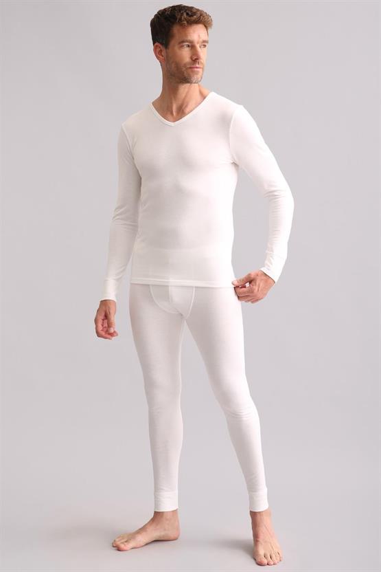 Mısırlı BAMBU TERMAL V Yaka Uzun Kollu Fanila / Sweatshirt Ekru