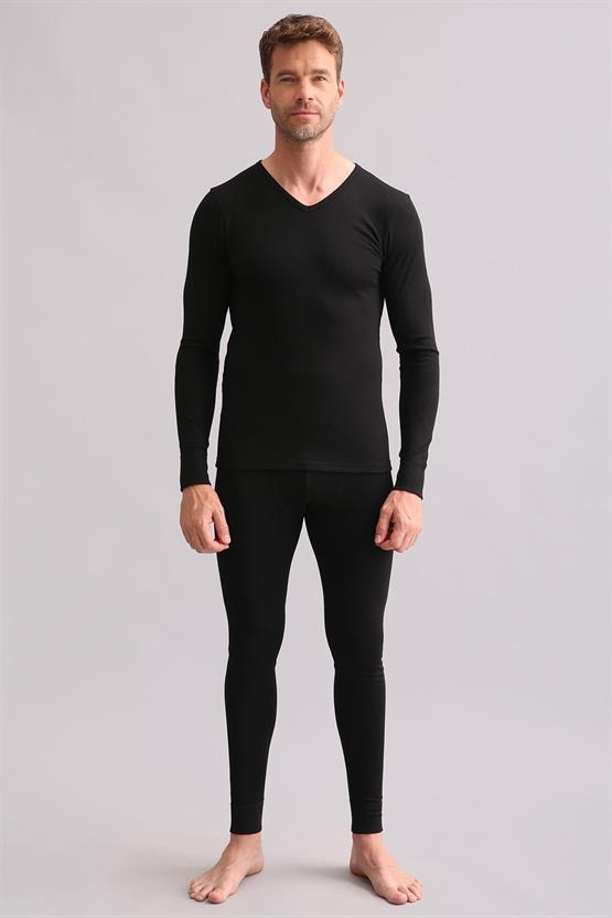 Mısırlı BAMBU TERMAL V Yaka Uzun Kollu Fanila / Sweatshirt Siyah