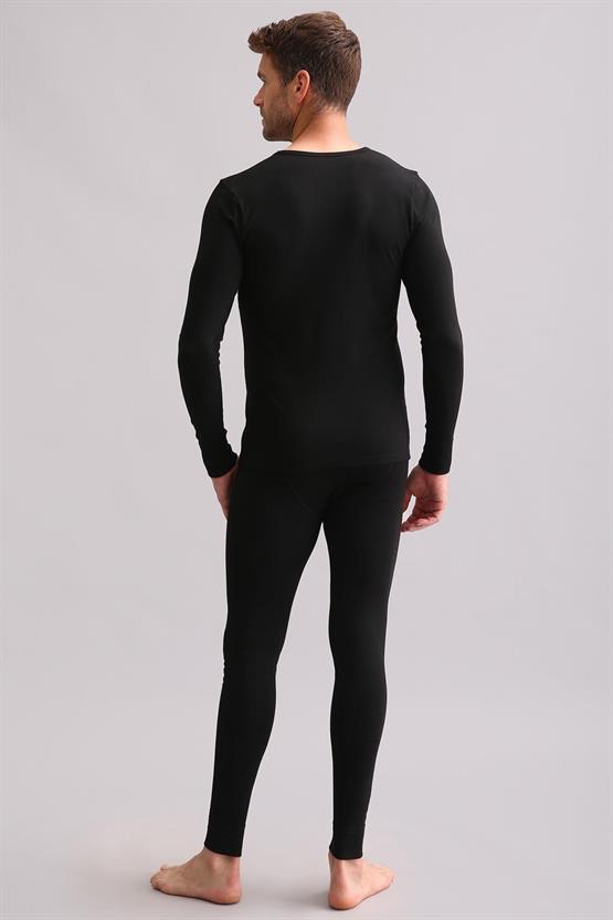 Mısırlı BAMBU TERMAL V Yaka Uzun Kollu Fanila / Sweatshirt Siyah