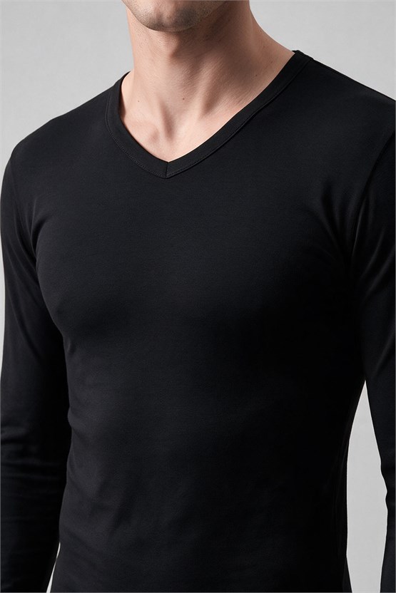 Mısırlı BAMBU TERMAL V Yaka Uzun Kollu Fanila / Sweatshirt Siyah