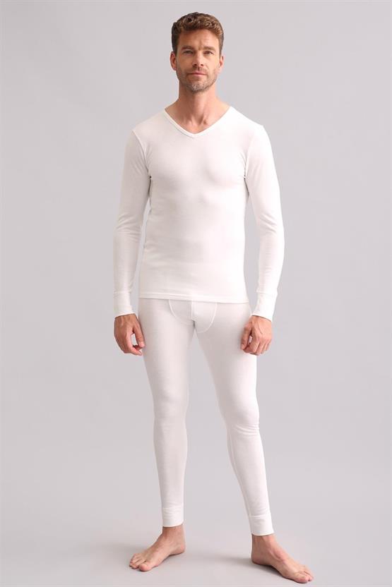 Mısırlı BAMBU TERMAL V Yaka Uzun Kollu Fanila / Sweatshirt Ekru