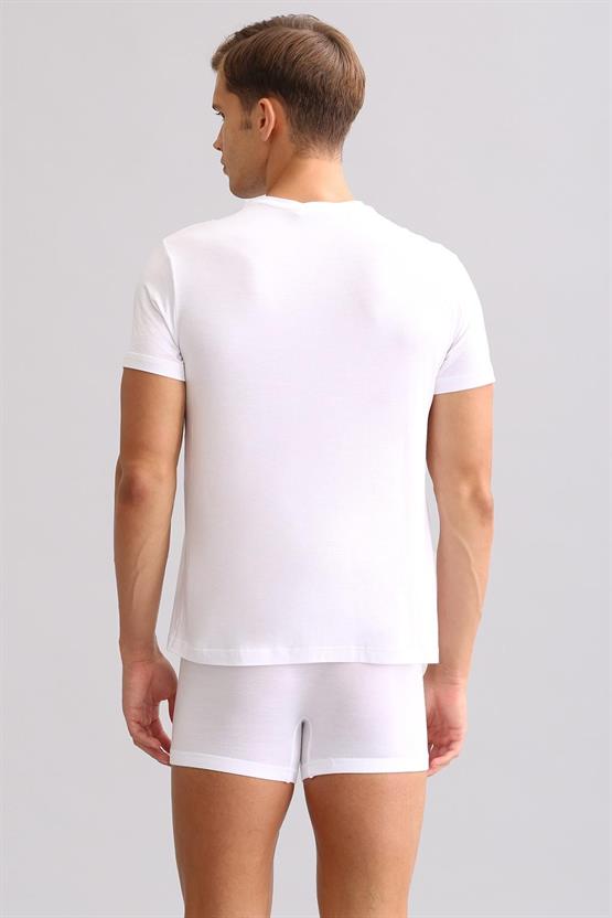 Mısırlı BAMBU ZEUS LUXURY Regular Fit Bisiklet Yaka Fanila / T-Shirt Beyaz