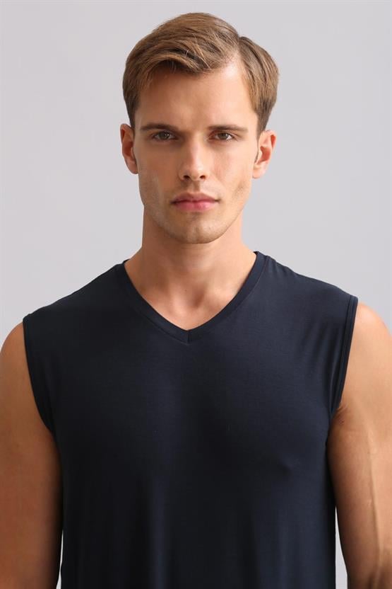 Mısırlı BAMBU ZEUS LUXURY Regular Fit V Yaka Sporcu Atlet / T-Shirt Lacivert