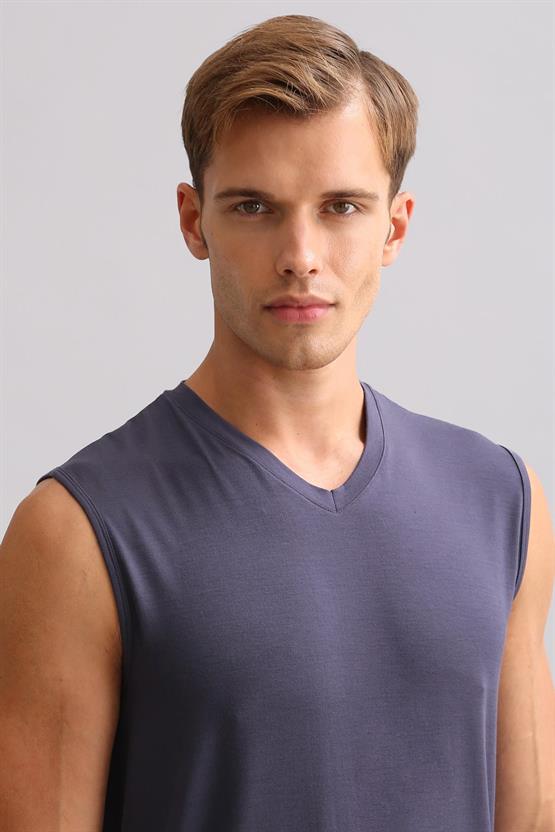 Mısırlı BAMBU ZEUS LUXURY Regular Fit V Yaka Sporcu Atlet / T-Shirt Antrasit