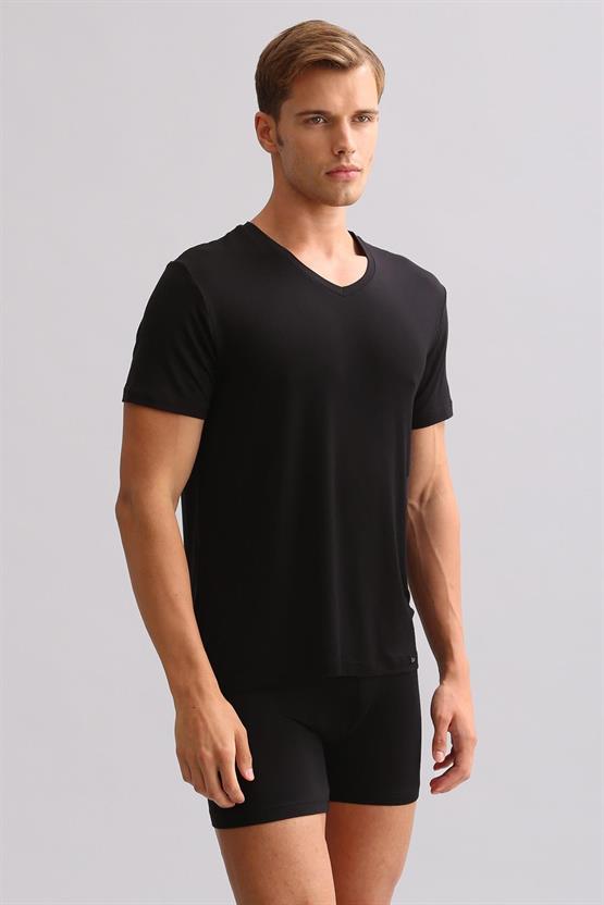 Mısırlı BAMBU ZEUS LUXURY Regular Fit V Yaka Fanila / T-Shirt Siyah