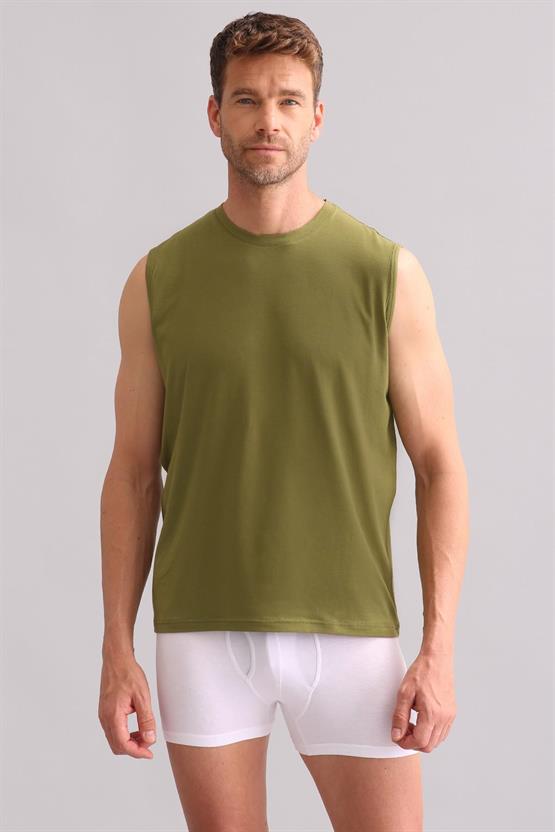 Mısırlı BAMBU ZEUS Regular Fit Bisiklet Yaka Sporcu Atlet / T-Shirt Haki Yeşil