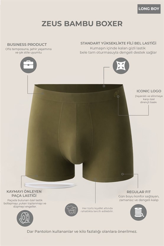 Mısırlı BAMBU ZEUS Regular Fit Long Boxer Koyu Haki