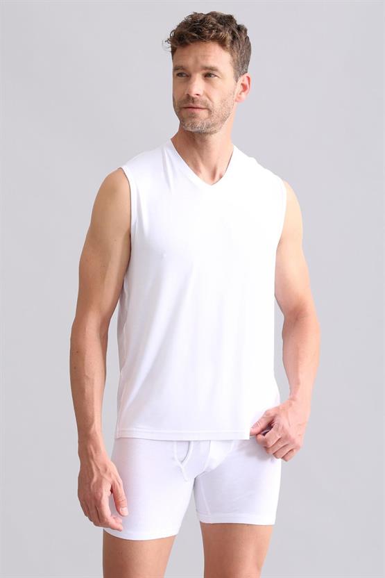 Mısırlı BAMBU ZEUS Regular Fit V Yaka Sporcu Atlet / T-Shirt Beyaz