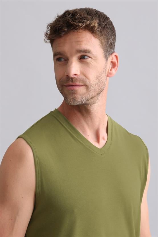 Mısırlı BAMBU ZEUS Regular Fit V Yaka Sporcu Atlet / T-Shirt Haki Yeşil