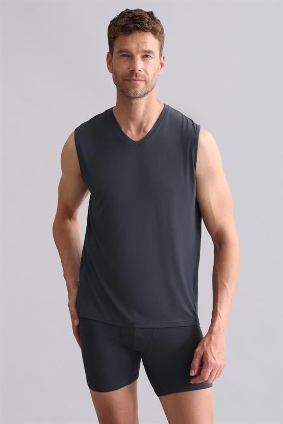 Mısırlı BAMBU ZEUS Regular Fit V Yaka Sporcu Atlet / T-Shirt Antrasit