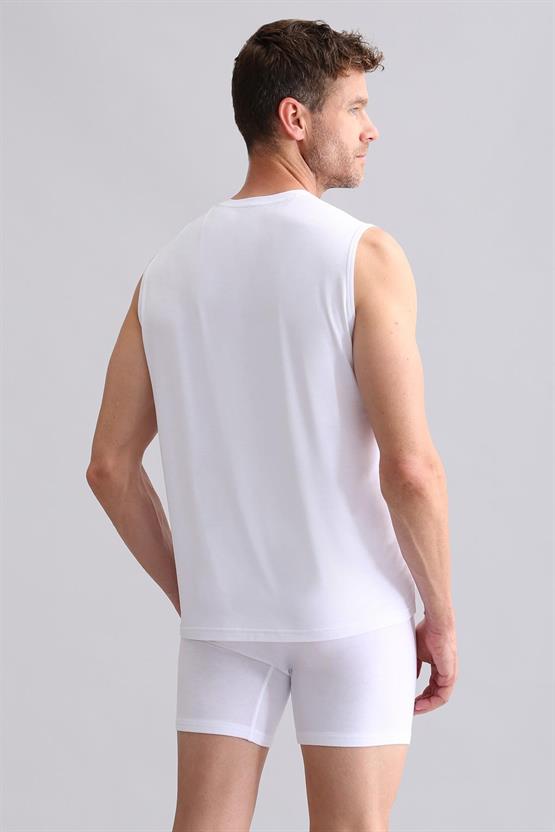 Mısırlı BAMBU ZEUS Regular Fit V Yaka Sporcu Atlet / T-Shirt Beyaz