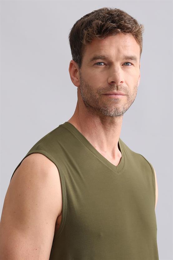 Mısırlı BAMBU ZEUS Regular Fit V Yaka Sporcu Atlet / T-Shirt Koyu Haki