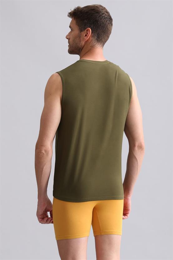 Mısırlı BAMBU ZEUS Regular Fit V Yaka Sporcu Atlet / T-Shirt Koyu Haki