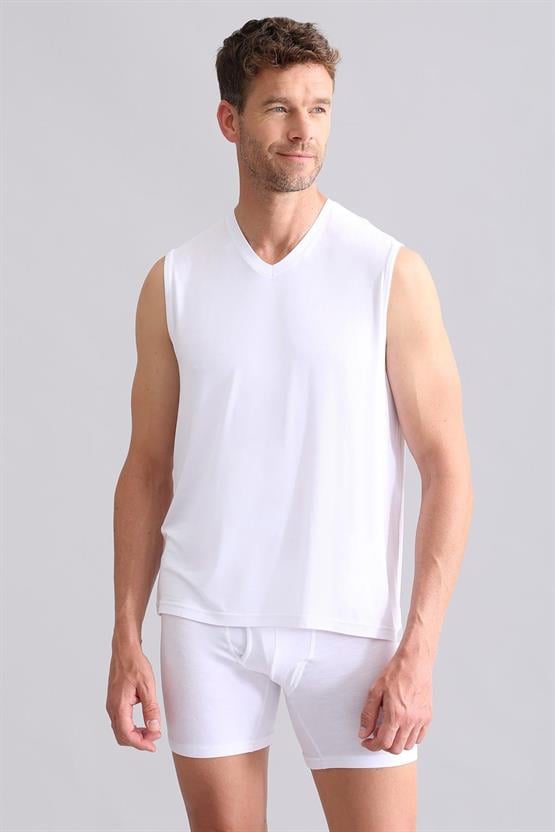 Mısırlı BAMBU ZEUS Regular Fit V Yaka Sporcu Atlet / T-Shirt Beyaz