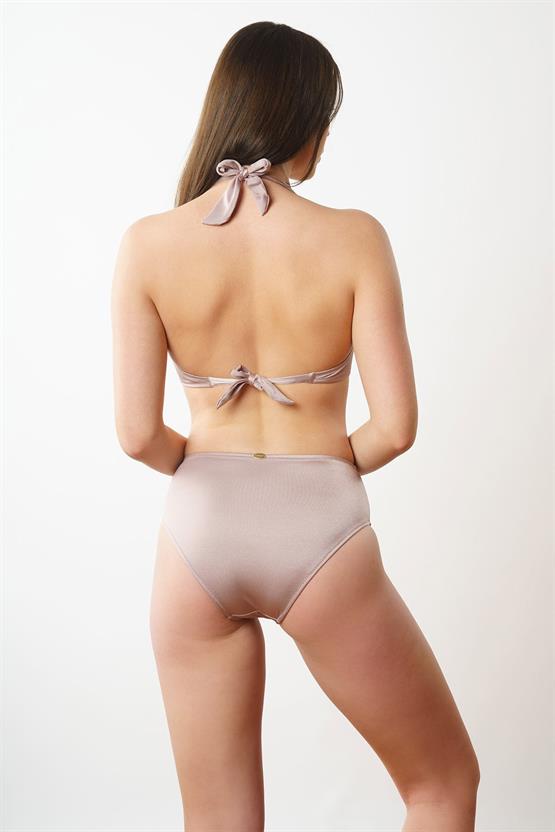 Mısırlı Boncuk Detaylı Koyu Bej Bikini Takımı