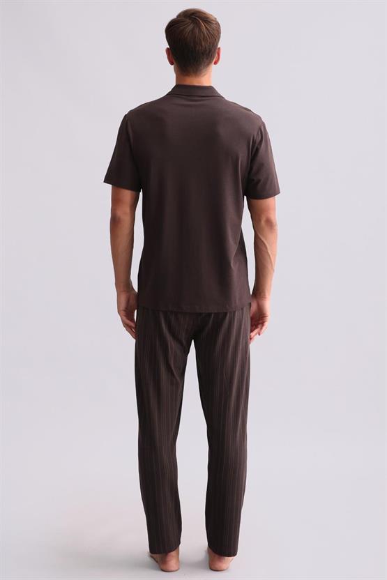 Mısırlı Erkek Bambu Kısa Kollu Gömlek Kahverengi