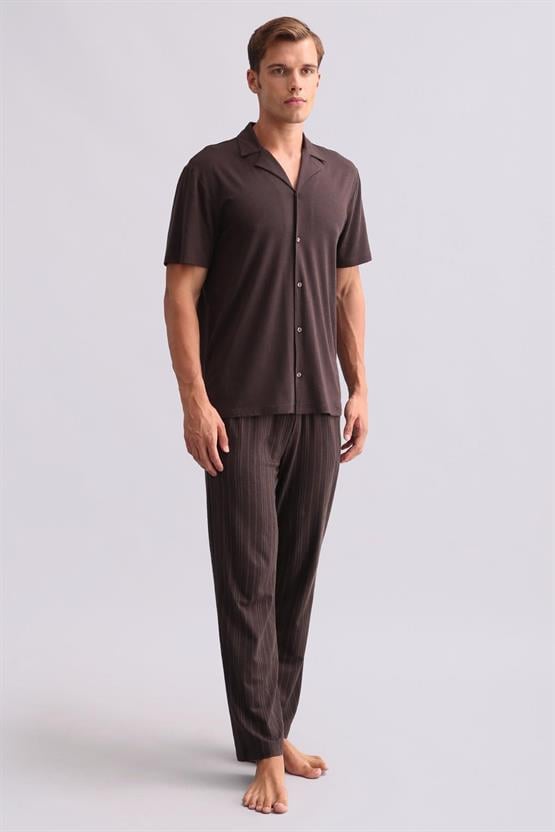 Mısırlı Erkek Bambu Kısa Kollu Gömlek Kahverengi