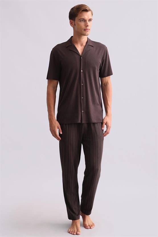 Mısırlı Erkek Bambu Kısa Kollu Gömlek Kahverengi