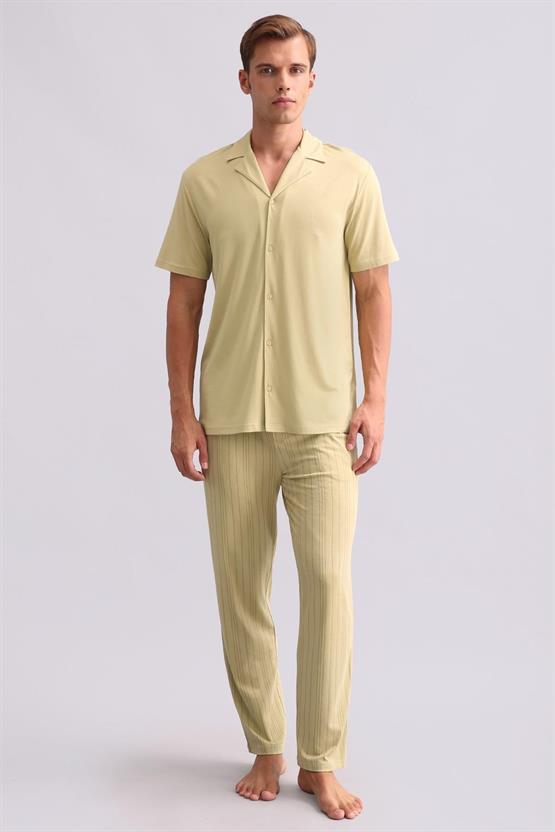 Mısırlı Erkek Bambu Kısa Kollu Gömlek Adaçayı Yeşili