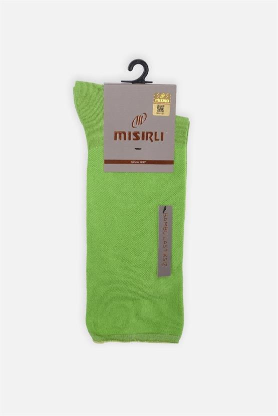 Erkek Bambu Tekli Diabetiker Lastiksiz Soket Çorap Yeşil