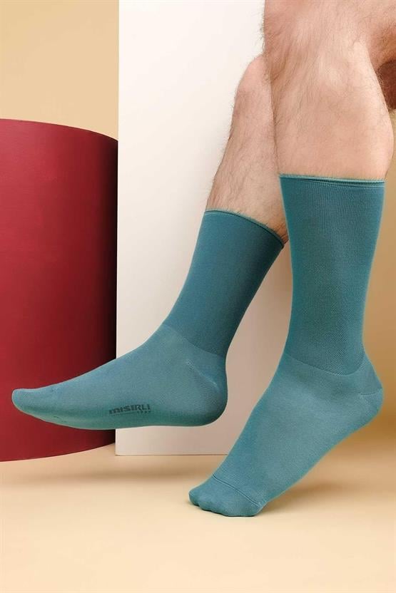Erkek Bambu Tekli Diabetiker Lastiksiz Soket Çorap Pastel Mavi