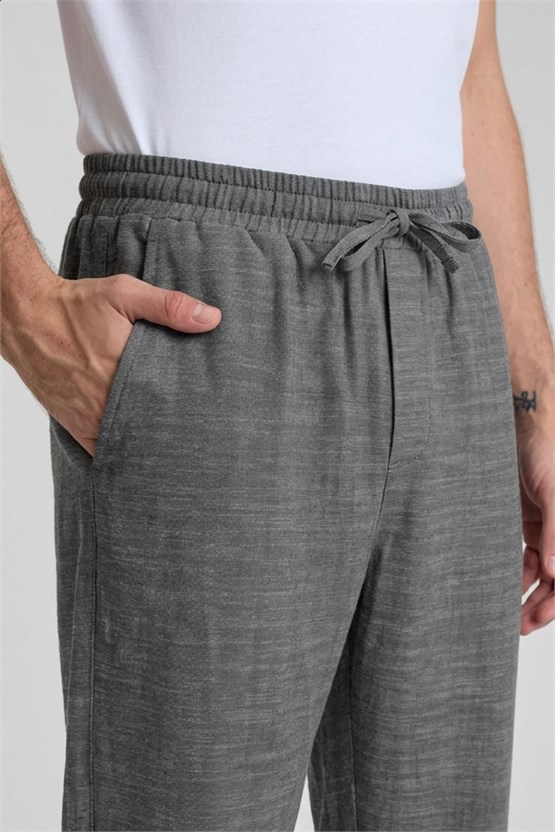 Mısırlı Erkek Beli Lastikli Keten Pantolon Antrasit