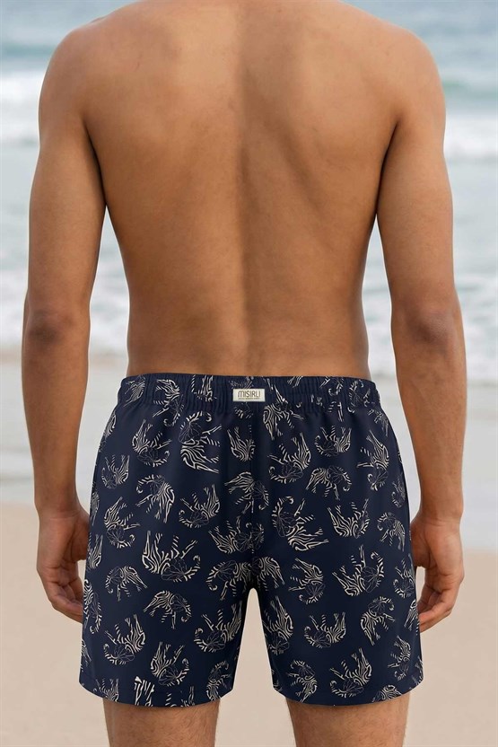 Mısırlı Erkek Desenli Deniz Şort Marin