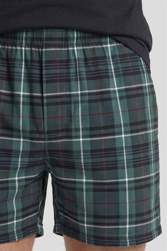 Mısırlı Erkek Ekoseli Kısa Short Pijama Zümrüt Yeşil