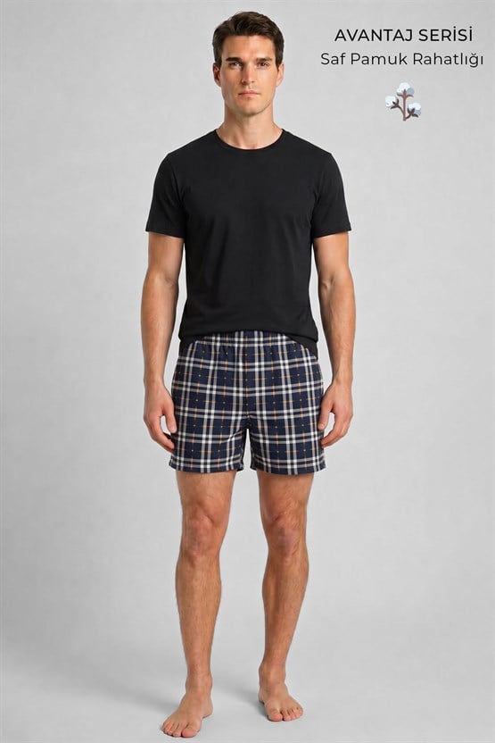 Mısırlı Erkek Ekoseli Kısa Short Pijama Saks