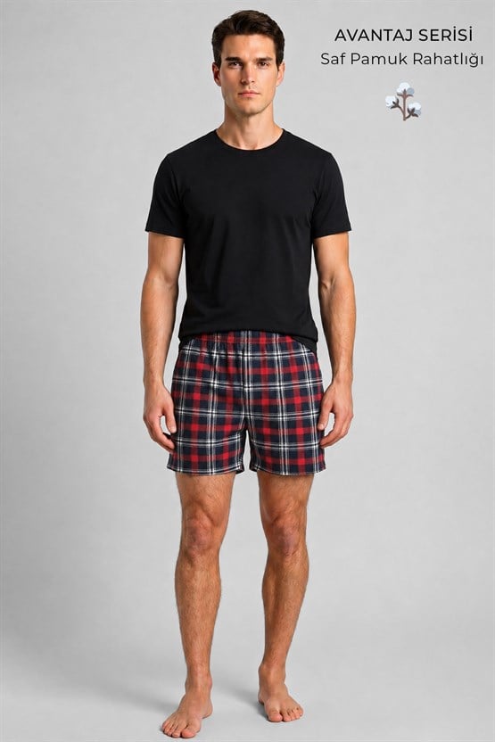 Mısırlı Erkek Ekoseli Kısa Short Pijama Oranj