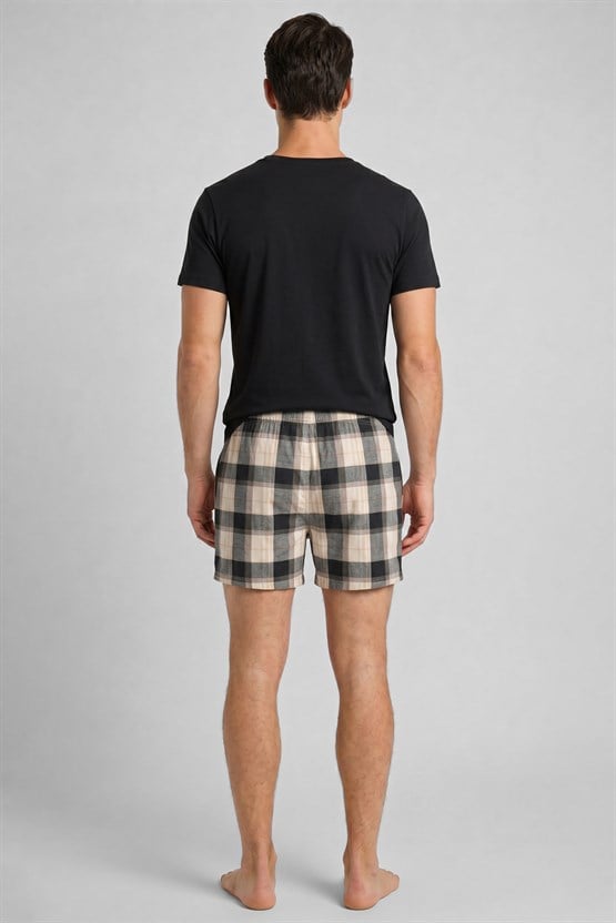 Mısırlı Erkek Ekoseli Kısa Short Pijama Koyu Yeşil-Bej