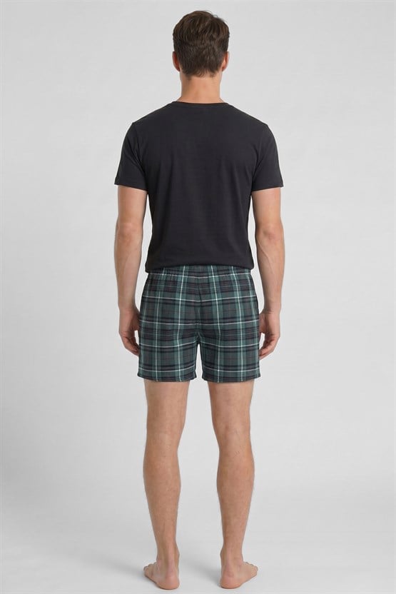 Mısırlı Erkek Ekoseli Kısa Short Pijama Zümrüt Yeşil