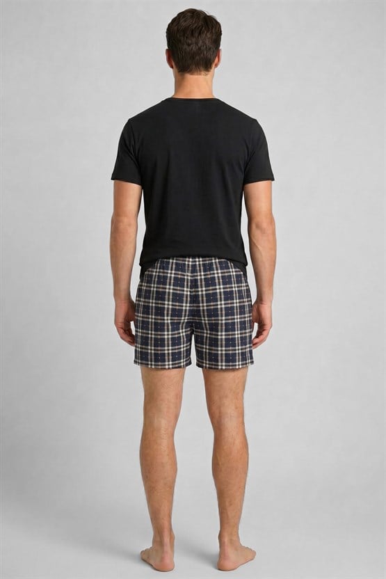 Mısırlı Erkek Ekoseli Kısa Short Pijama Saks