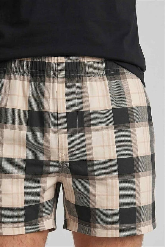 Mısırlı Erkek Ekoseli Kısa Short Pijama Koyu Yeşil-Bej