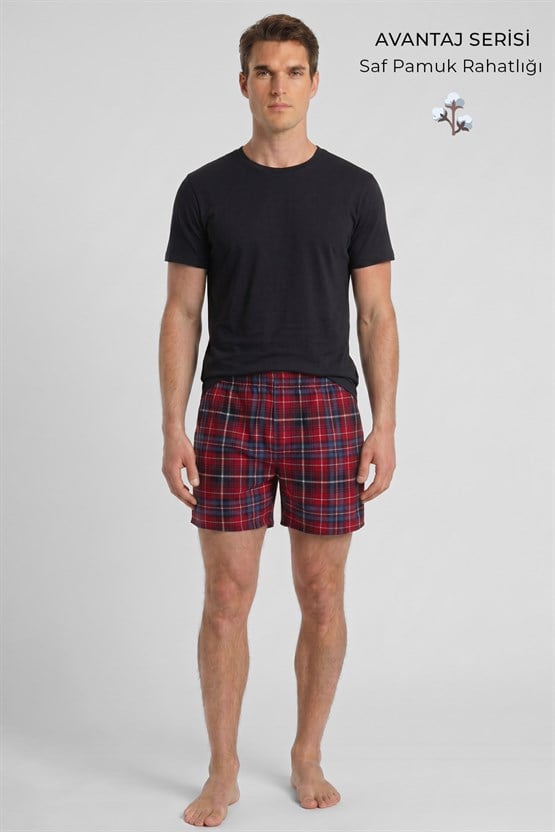 Mısırlı Erkek Ekoseli Kısa Short Pijama Kırmızı