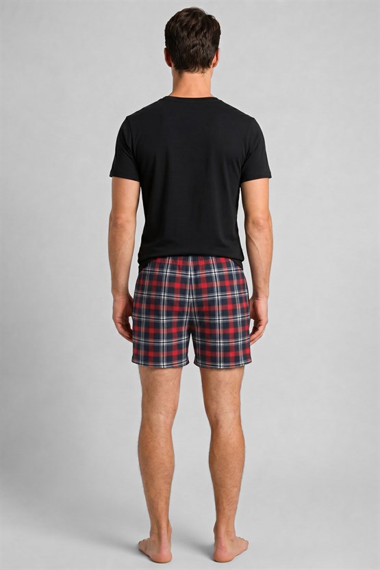 Mısırlı Erkek Ekoseli Kısa Short Pijama Oranj