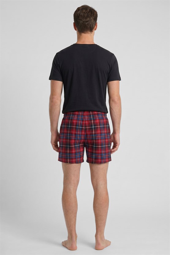 Mısırlı Erkek Ekoseli Kısa Short Pijama Kırmızı