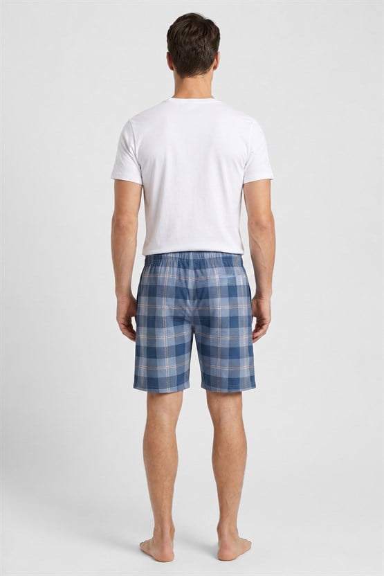 Mısırlı Erkek Ekoseli Kısa Short Pijama Mavi