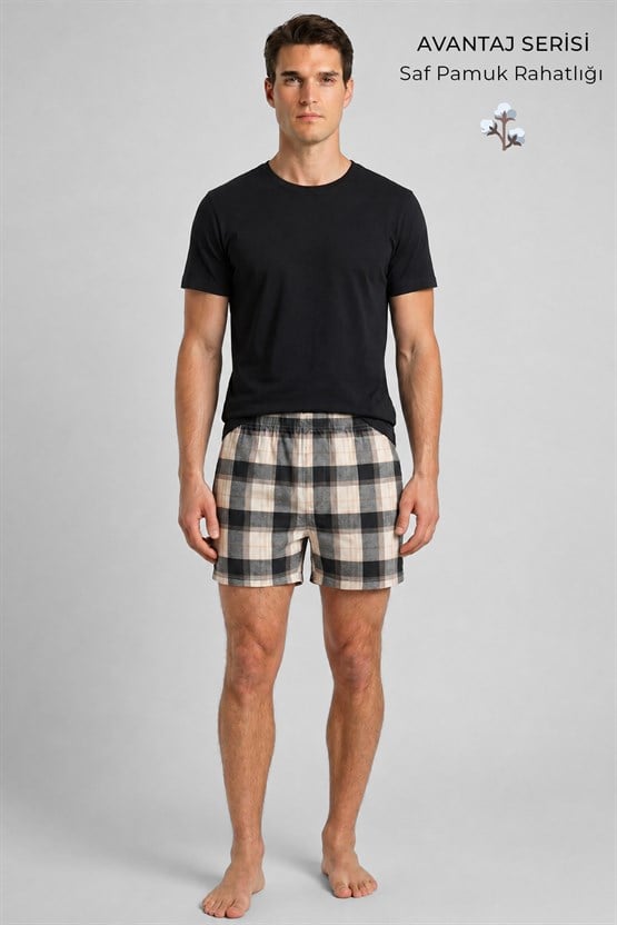 Mısırlı Erkek Ekoseli Kısa Short Pijama Koyu Yeşil-Bej