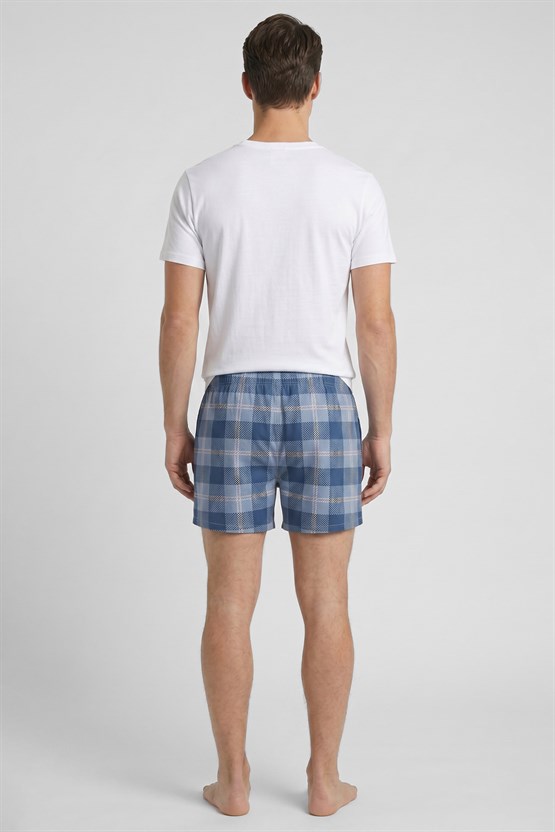 Mısırlı Erkek Ekoseli Kısa Short Pijama Mavi