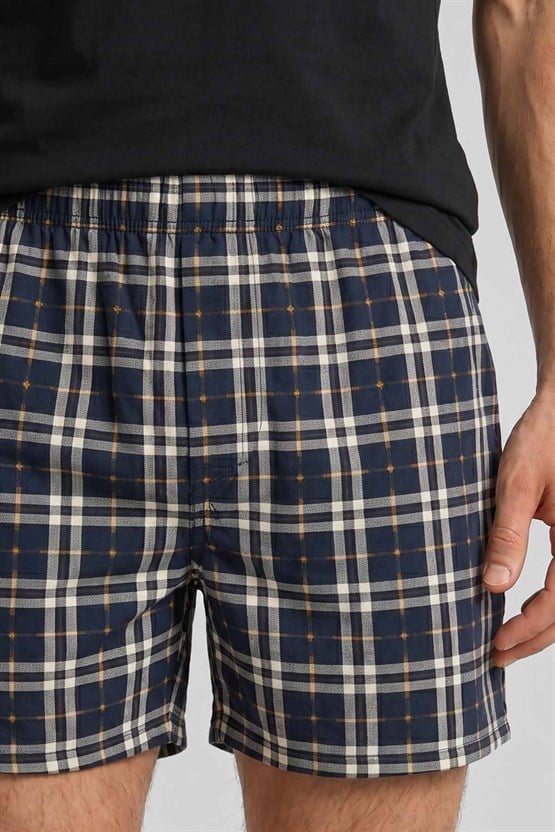 Mısırlı Erkek Ekoseli Kısa Short Pijama Saks