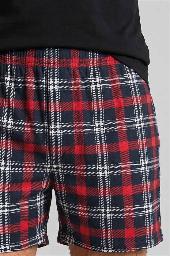 Mısırlı Erkek Ekoseli Kısa Short Pijama Oranj