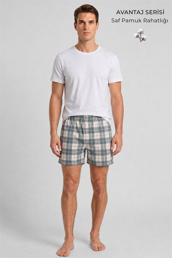Mısırlı Erkek Ekoseli Kısa Short Pijama Petrol