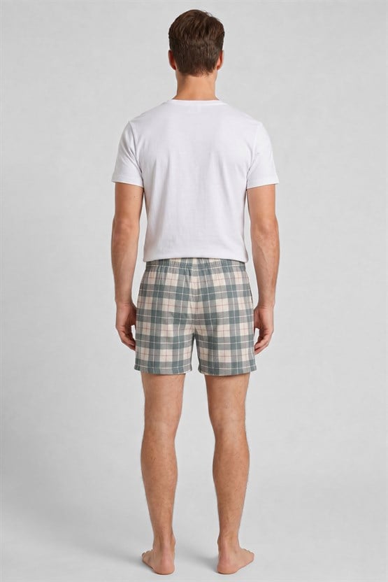 Mısırlı Erkek Ekoseli Kısa Short Pijama Petrol