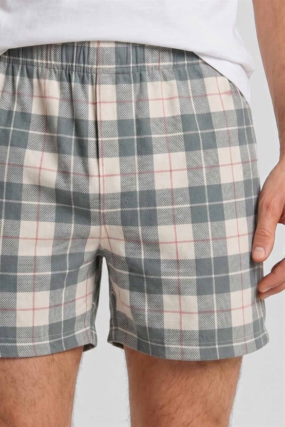 Mısırlı Erkek Ekoseli Kısa Short Pijama Petrol