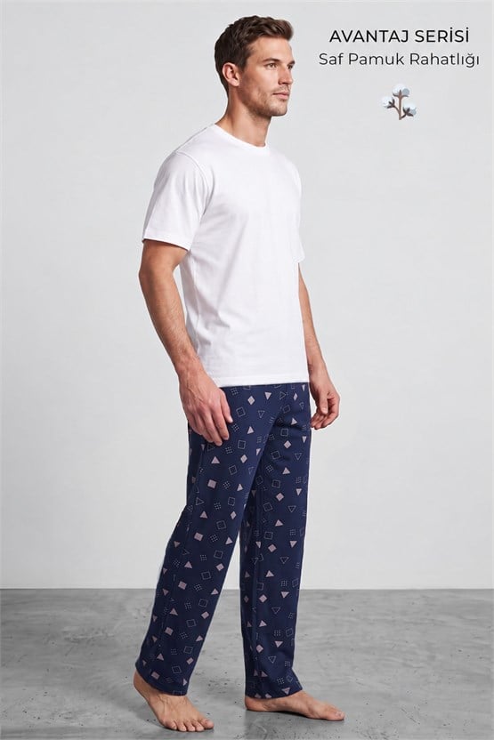 Mısırlı Erkek Geometrik Desen Alt Pijama Lacivert